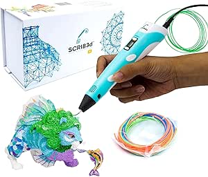 SCRIB3D P1 3D Printing Pen with Display - Includes 3D Pen, 3 Starter Colors of PLA Filament, Stencil Book + Project Guide, and  Charger